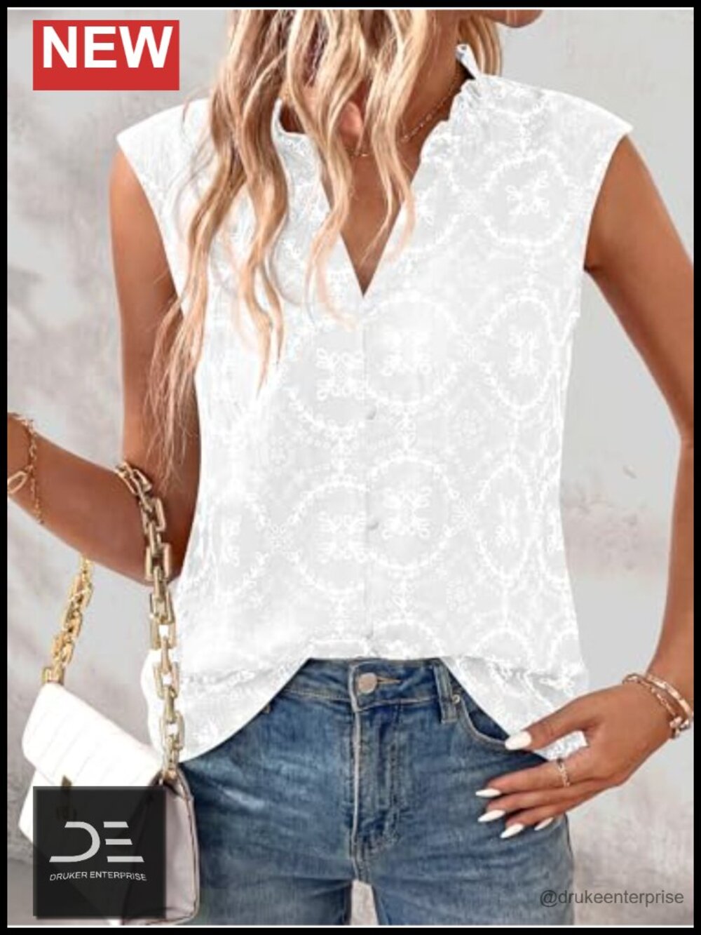 Sleeveless Button Down Boho Top Eyelet Embroidered Cotton Blouse Summer Beach - Picture 3 of 6